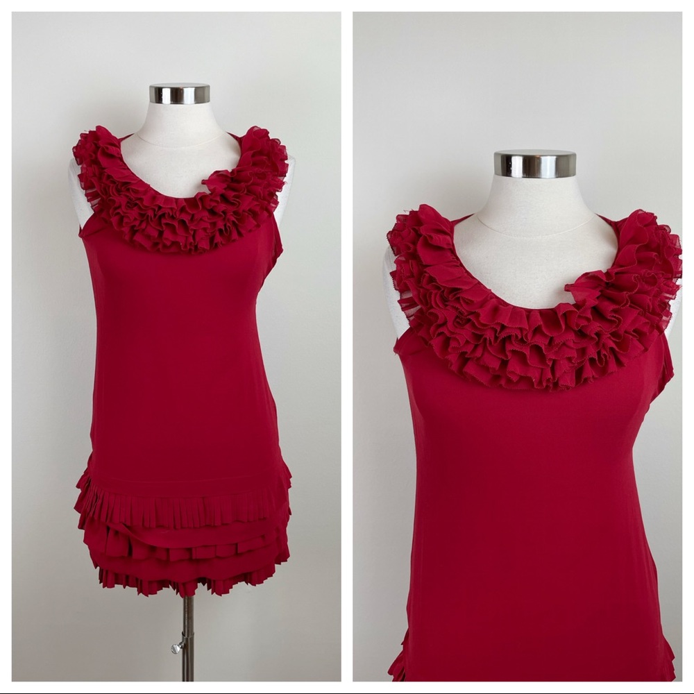 Esley Solid Red Ruffle Sleeveless Dress Women Size Small Glam